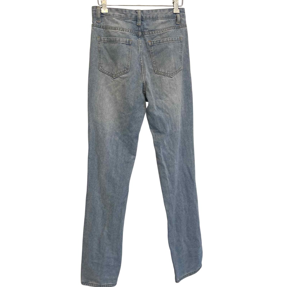 Shein Light Blue Denim Distressed High Rise Straight Leg Jeans‎ Size 2 - Picture 2 of 7